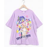 パープル | レースリボン付き 花ネコ柄Tシャツ | ScoLar