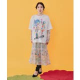 レースリボン付き 花ネコ柄Tシャツ | ScoLar | 詳細画像1