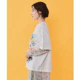 レースリボン付き 花ネコ柄Tシャツ | ScoLar | 詳細画像3