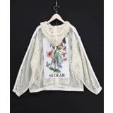 アイボリー | 熱帯花柄アップリケ付き ライン入りメッシュパーカー | ScoLar