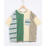 アイボリー | ボーダー切替 スカラーちゃんバックプリントTシャツ | ScoLar