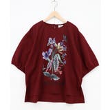 レッド | 熱帯花柄 袖ギャザー入りTシャツ | ScoLar