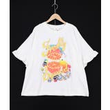 オフホワイト | オレンジ大好きうさぎ柄 フリル付きTシャツ | ScoLar