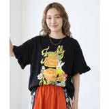 ブラック | オレンジ大好きうさぎ柄 フリル付きTシャツ | ScoLar