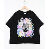ブラック | お花に埋もれるスカラーちゃん ジャガードTシャツ | ScoLar