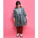 民族調 配色花柄Vネックシャツチュニック | ScoLar | 詳細画像2