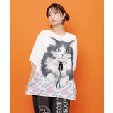 リボン付き もふもふハチワレネコ柄Tシャツ | ScoLar | 詳細画像1