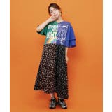 グリーン | 配色×花柄 異素材切替アシメワンピース | ScoLar
