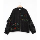 ブラック | 花柄×シフォン×レース 異素材シアーブルゾン | ScoLar