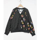 ブラック | ドット×花ネコ柄 シアーカーディガン | ScoLar