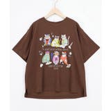 ブラウン | おしゃれネコ柄 接触冷感Tシャツ | ScoLar