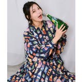ネイビー | ボトルパラダイス 総柄ワッシャーシャツ | ScoLar