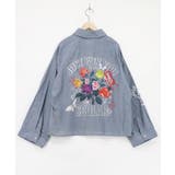 ブルー | 2素材展開 ポップロゴお花バックプリントシャツ | ScoLar