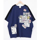 ネイビー | アップリケ×ワッペン コラージュ風チュニック | ScoLar