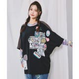 ブラック | アップリケ×ワッペン コラージュ風チュニック | ScoLar