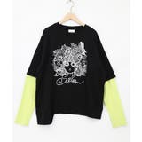 ブラック | スカラーちゃん 袖バイカラー切替Tシャツ | ScoLar
