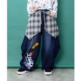 ネイビー | チェック巻きスカート付き 3wayデニムパンツ | ScoLar