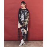 ロゴ×チェック パッチワーク風アシメワンピース | ScoLar | 詳細画像1