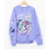パープル | 惑星ガールと宇宙ネコ柄Tシャツ | ScoLar