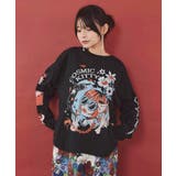 ブラック | 惑星ガールと宇宙ネコ柄Tシャツ | ScoLar