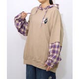 ネコとラビルのチェック柄切替フーデッドプルオーバー | ScoLar | 詳細画像14 