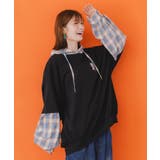 ネコとラビルのチェック柄切替フーデッドプルオーバー | ScoLar | 詳細画像2 