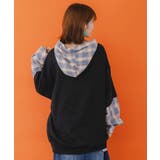 ネコとラビルのチェック柄切替フーデッドプルオーバー | ScoLar | 詳細画像4 