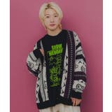 ブラック | 落書き調Parityキャラジャガード3Dニットカーディガン | ScoLar