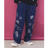 ブルー | ラビルとネコのスノーメモリー裏起毛パンツ | ScoLar