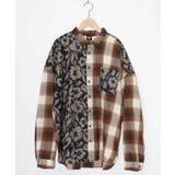 ブラウン | クマ花柄コーデュロイ×チェック異素材切替シャツ | ScoLar