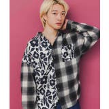 クマ花柄コーデュロイ×チェック異素材切替シャツ | ScoLar | 詳細画像3 