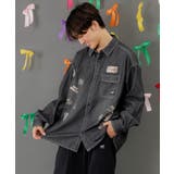 ブラック | ラビルとネコのスノーメモリー刺繍デニムシャツ | ScoLar