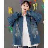 ブルー | ラビルとネコのスノーメモリー刺繍デニムシャツ | ScoLar