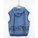 ブルー | 通勤Parity忍者柄フード付きデニムベスト | ScoLar