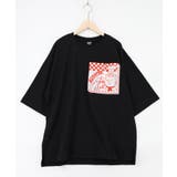 ブラック | ポケットギミック付き ピザ屋ネコ＆クマ柄Tシャツ | ScoLar