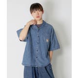 ブルー | ネコパン刺繍 ひげチェックorデニムシャツ | ScoLar