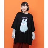 ブラック | ポンポン ポポラ柄Tシャツ | ScoLar