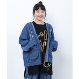 ブルー | シールぺたぺた風プリント デニムカーディガン | ScoLar