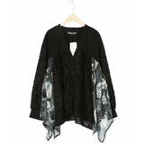 ブラック | パッチワーク柄シフォン切替カーディガン | ScoLar