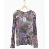 チャコールグレー | 花蝶アート柄 ラメチュールロングスリーブTシャツ | ScoLar