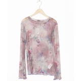 パープル | 花蝶アート柄 ラメチュールロングスリーブTシャツ | ScoLar