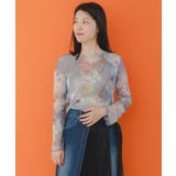 花蝶アート柄 ラメチュールロングスリーブTシャツ | ScoLar | 詳細画像1
