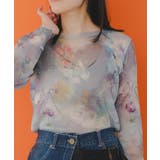 花蝶アート柄 ラメチュールロングスリーブTシャツ | ScoLar | 詳細画像3