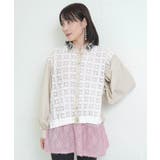 アイボリー | 蝶花刺繍 レース切替シャツ | ScoLar