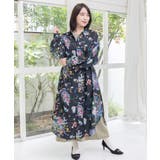 ブラック | 星座と花束柄シャツワンピース | ScoLar
