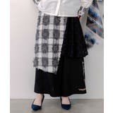 ブラック | レース×チェック柄 異素材切替パンツ | ScoLar