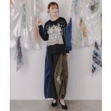 花刺繍バイカラー切替 ドロストスカート | ScoLar | 詳細画像1 