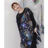 ネコと花の天の川柄 ドロストワンピース | ScoLar | 詳細画像1 