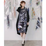 ブラック | 不思議な街柄タック入りワンピース | ScoLar