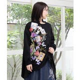 額縁×花×蝶柄 ニットソー×裏毛切替プルオーバー | ScoLar | 詳細画像2 